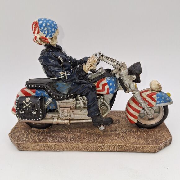 Skeleton Biker On Patriot Fat Boy Motorcycle Resin Figurine-Last Ride Motorcycle - Picture 5 of 11